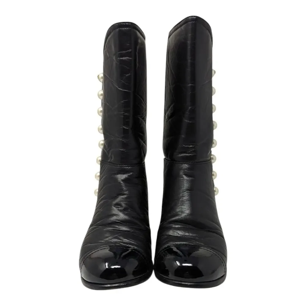 Chanel 2016 Aged Calfskin Ankle Boots Black Pearl Button CC Logo 36.5 | 6